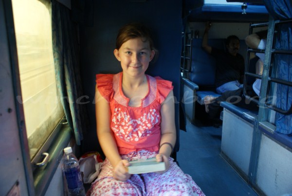 Amy on the two-tier air-con (2AC) train